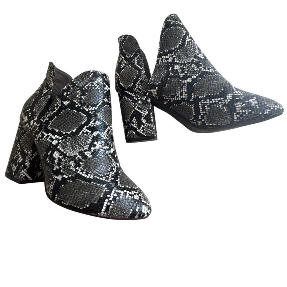 Women’s Black Snake-Print Block Heel Ankle Booties